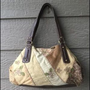 Fossil large leather and fabric shoulder bag